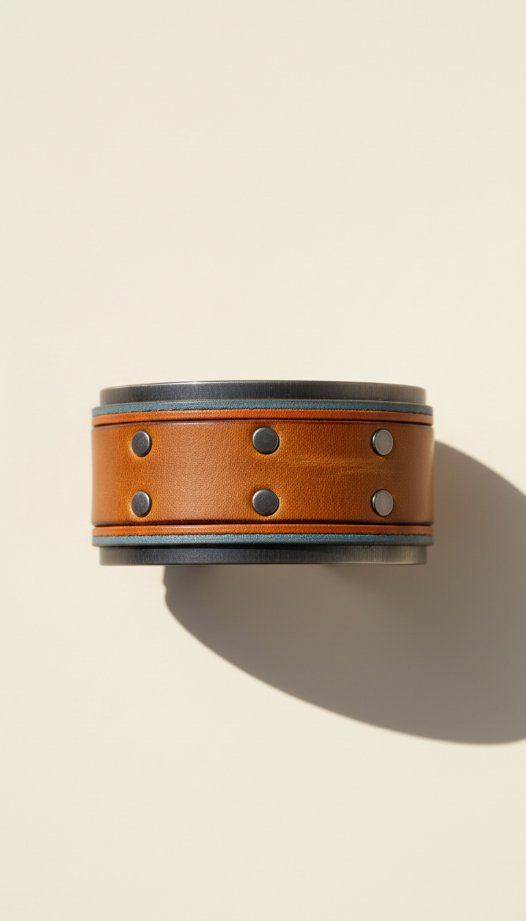Brushed Metal and Leather Cuff Bracelet