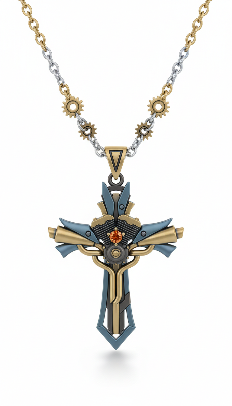 Sportbike-Inspired Cross Pendant Necklace
