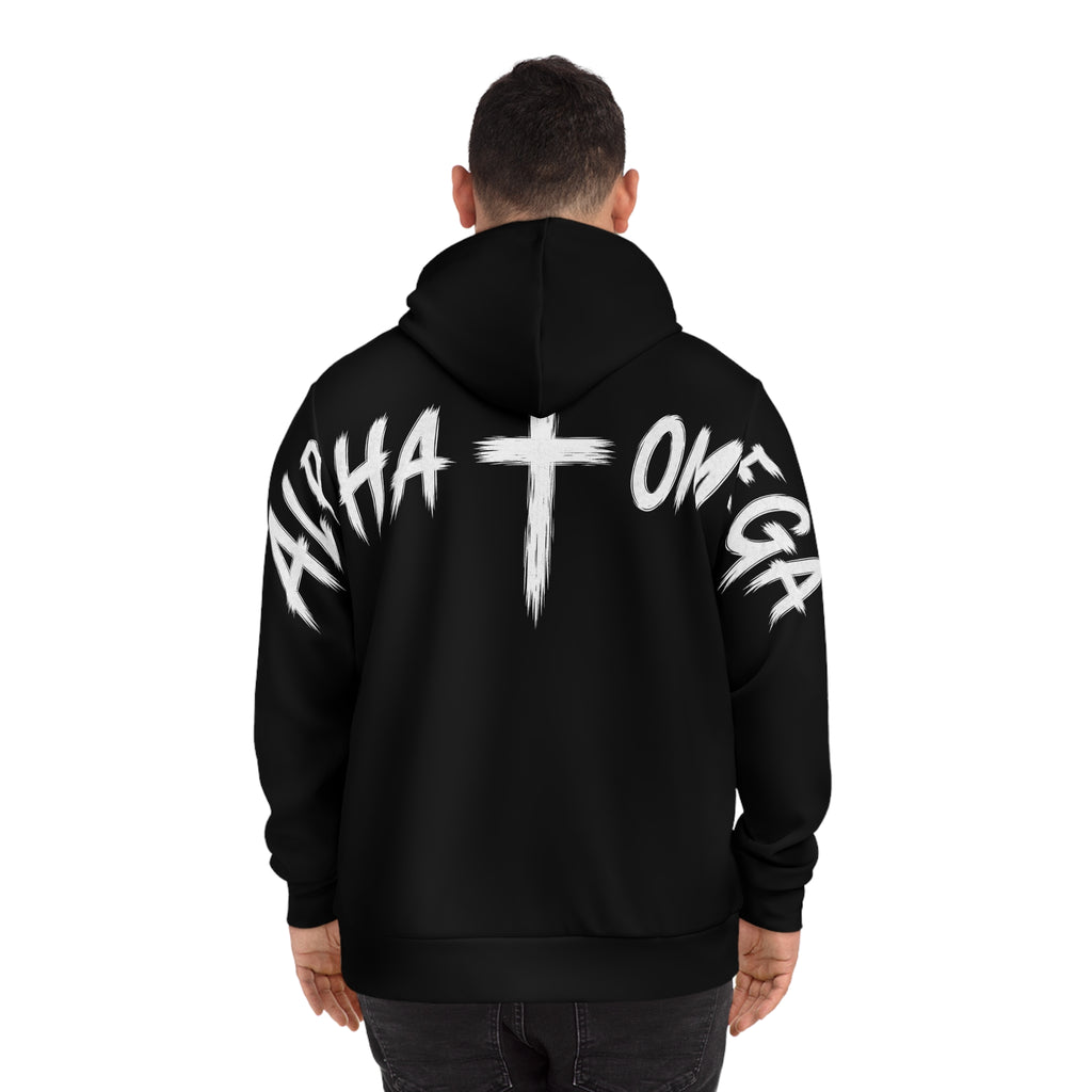 Alpha & Omega Hoodie — Christian Faith Pullover with Cross & 'Revenant' Logo
