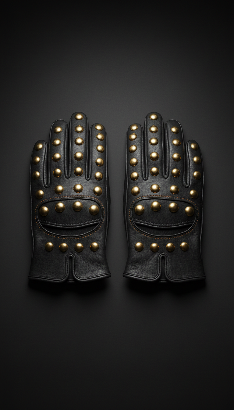 Matte Black Leather Gloves with Metallic Studs